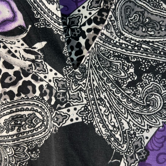 Karen Scott Purple and Black Floral Animal Print Blouse with 3/4 sleeve - Picture 4 of 9